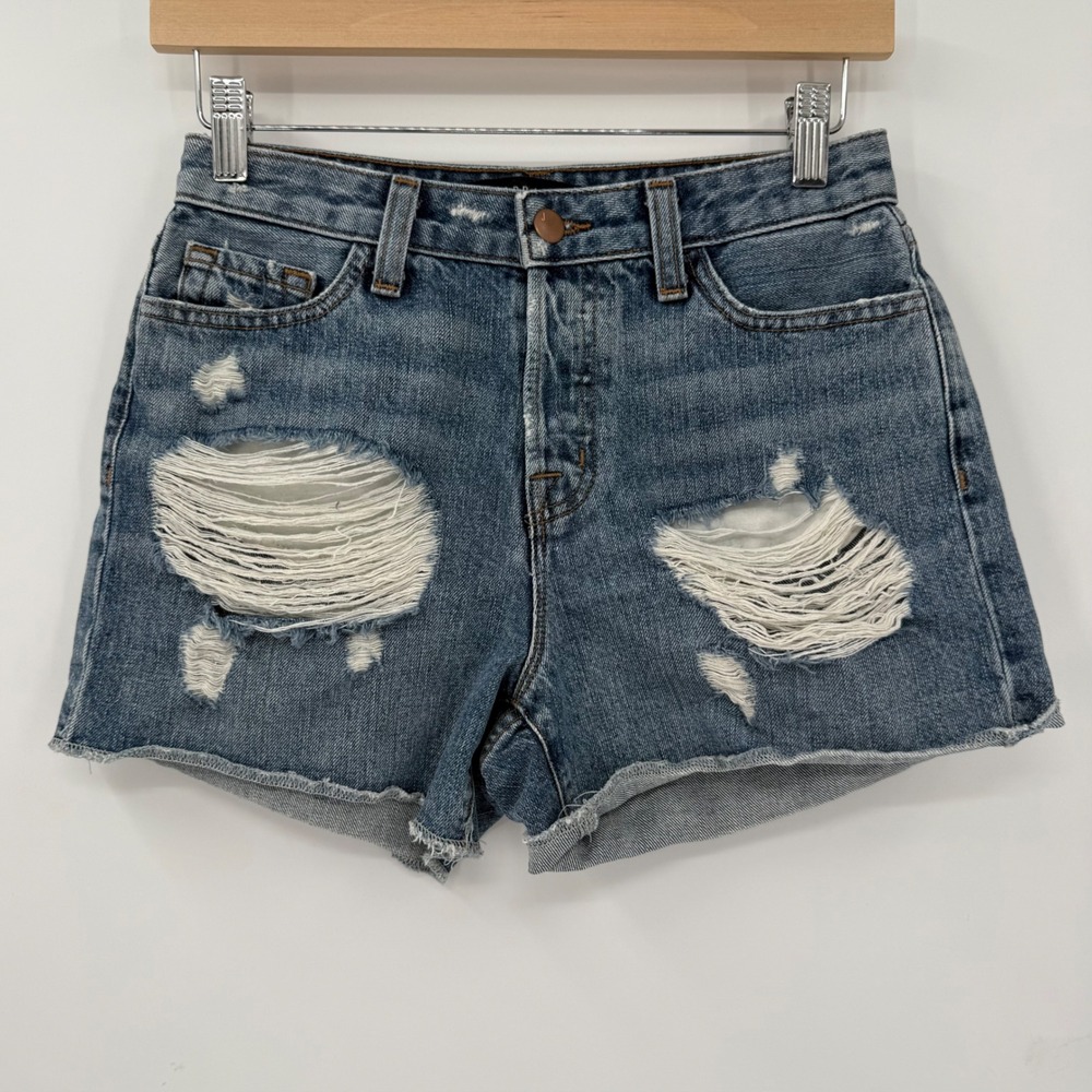 J Brand Gracie Elevation Distressed Denim Shorts Women 24 High Rise Raw Hem